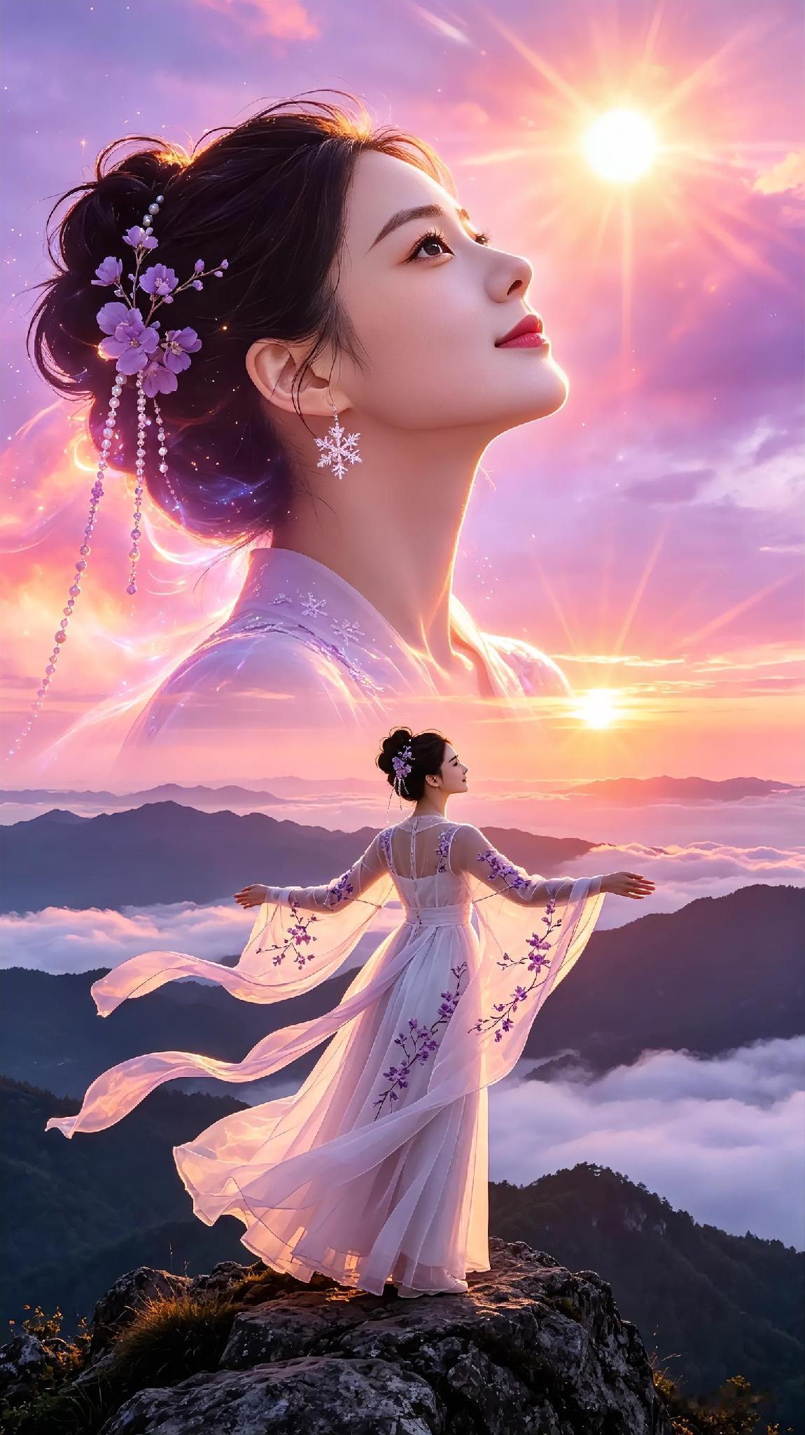 仙气缭绕，古风飘逸，云海之上，唯我独尊。飞升云海仙气神女仙气飘落仙