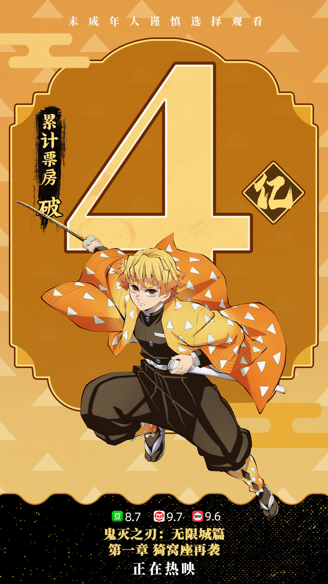 据猫眼专业版数据，电影《鬼灭之刃：无限城篇第一章猗窝座再袭》上映5天，总票