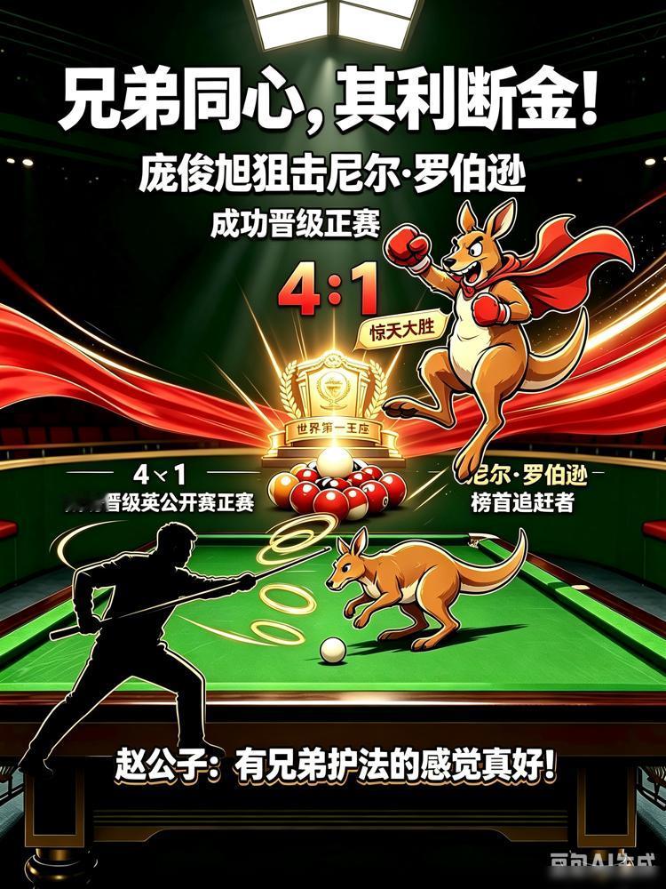 赵心童这世界第一，坐得比所有人想的都稳。庞俊旭把罗伯逊直接打崩，1比4一轮游