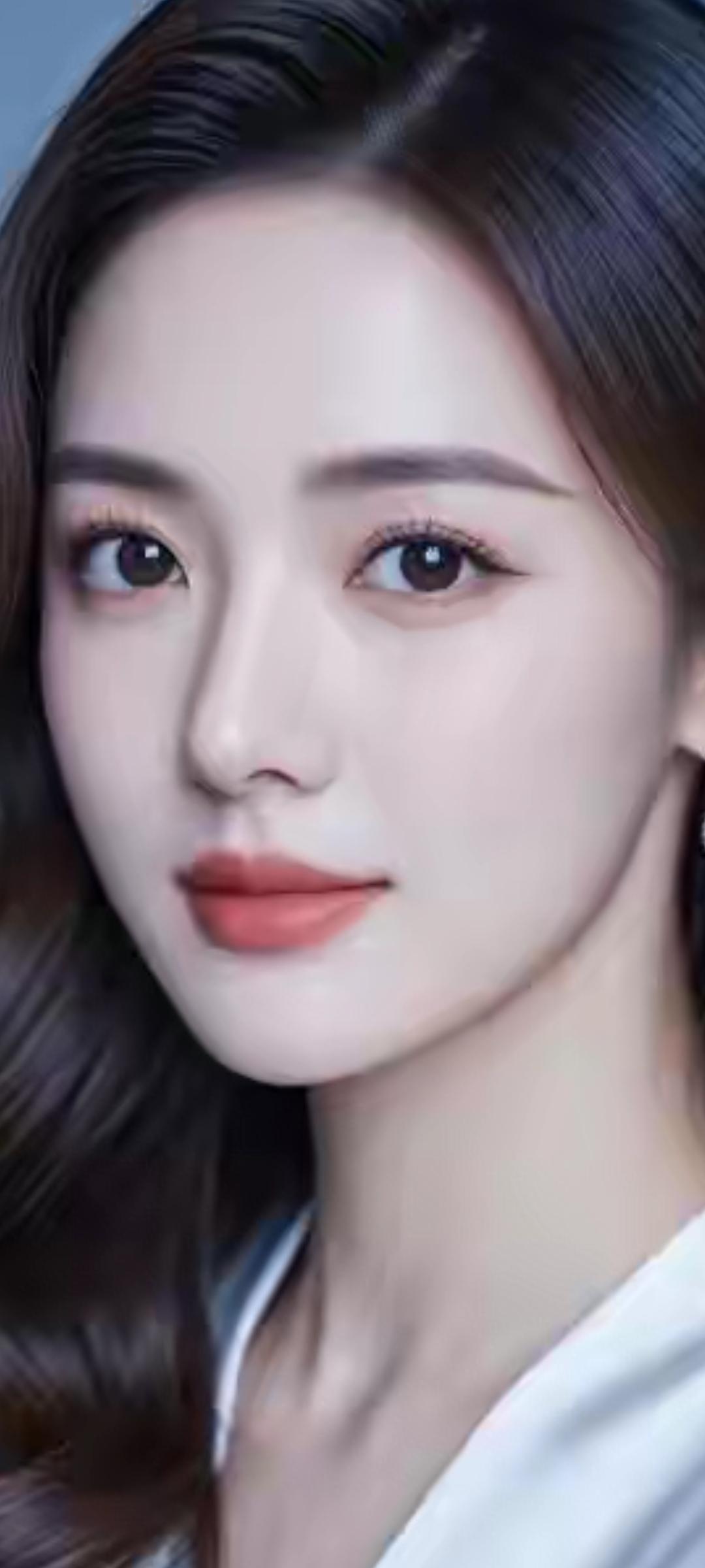 温柔甜美的少女，白皙肌肤，红润双唇，宛如画中人。