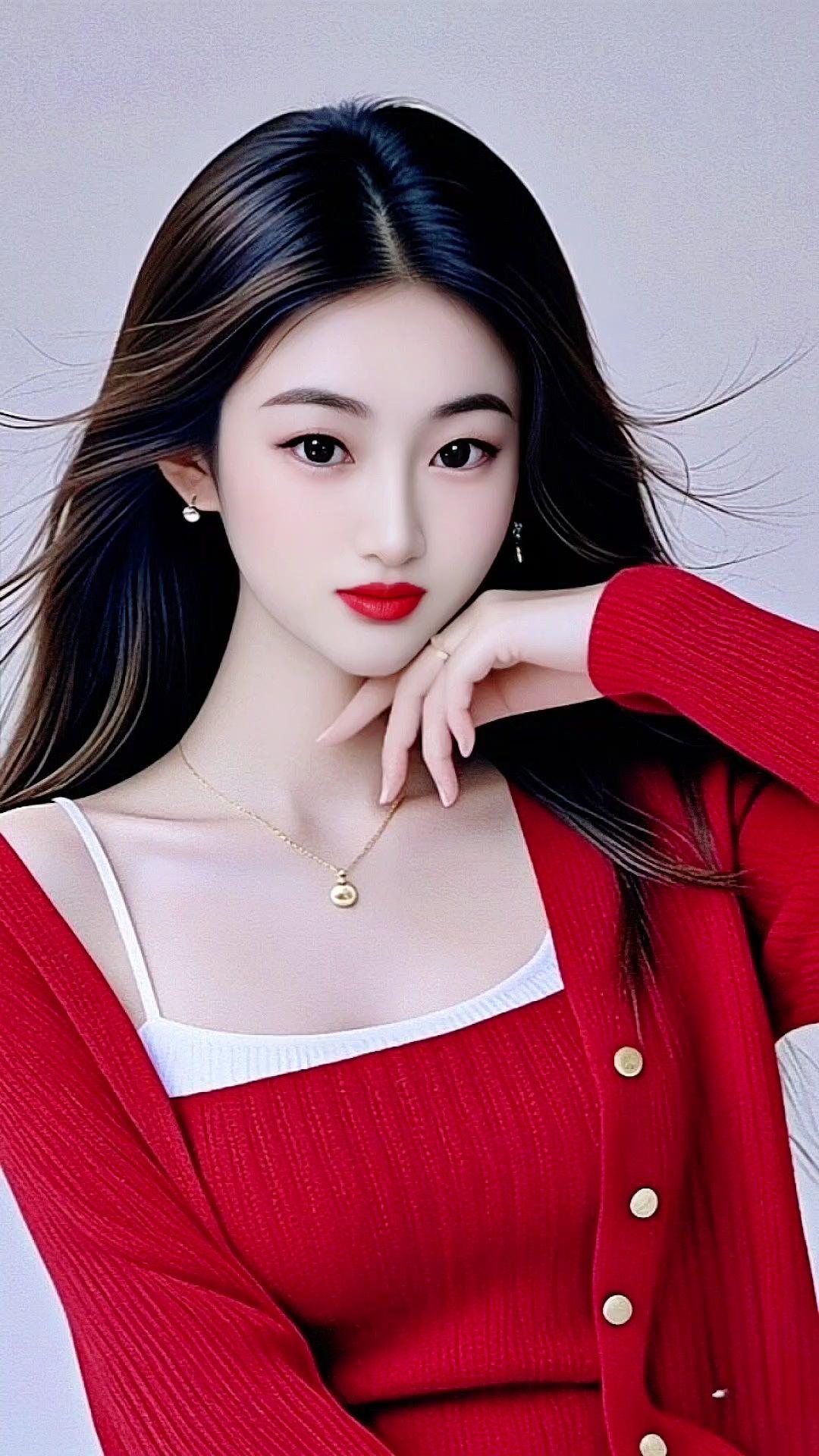 红系甜美写真红毛衣气质美女优雅气质御姐冷艳美人