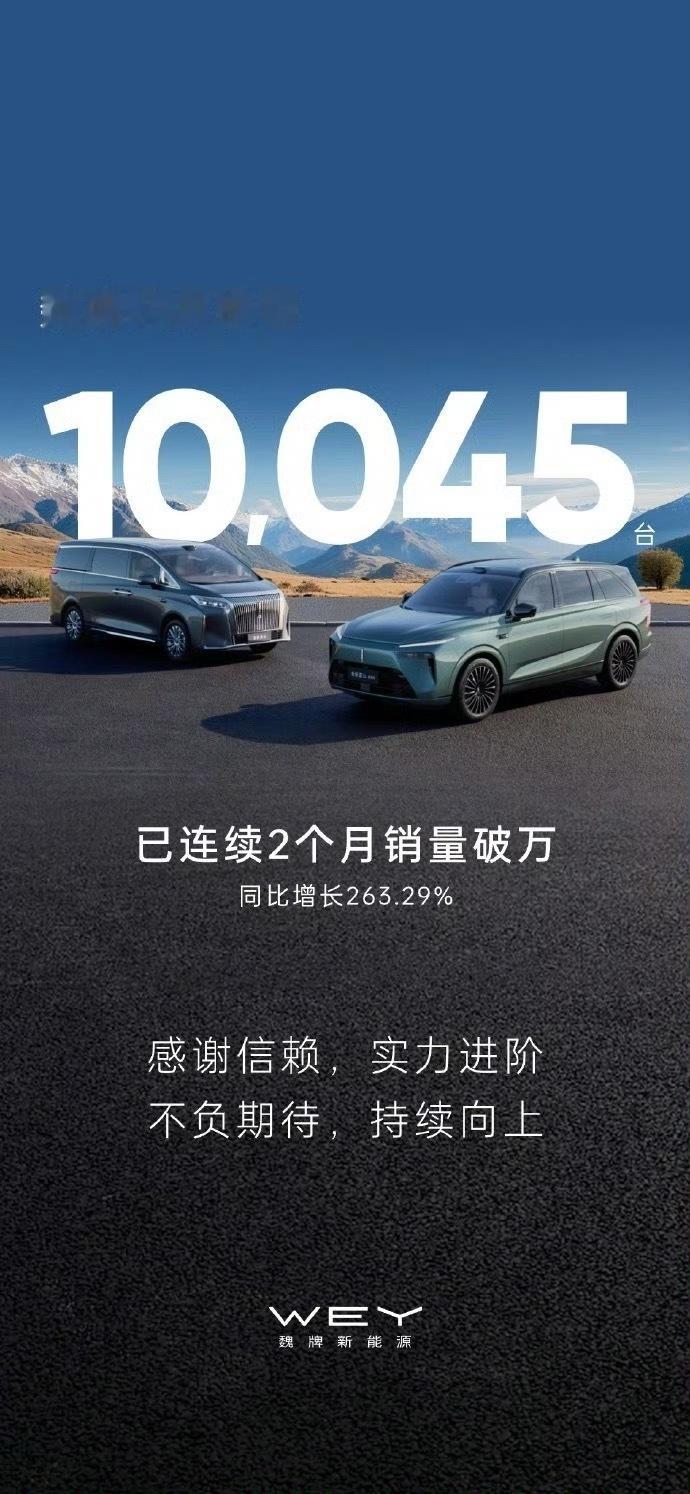 七月份魏牌高山+蓝山继续交付过万，接下来期待全新旗舰给魏牌注入更多活力新能源大牛
