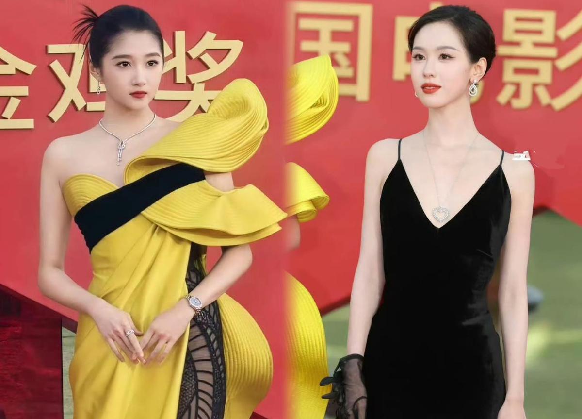 关晓彤红毯造型炸锅了。网友说她衣服丑，但脸没得说。陈都灵穿黑裙，气质在线却显