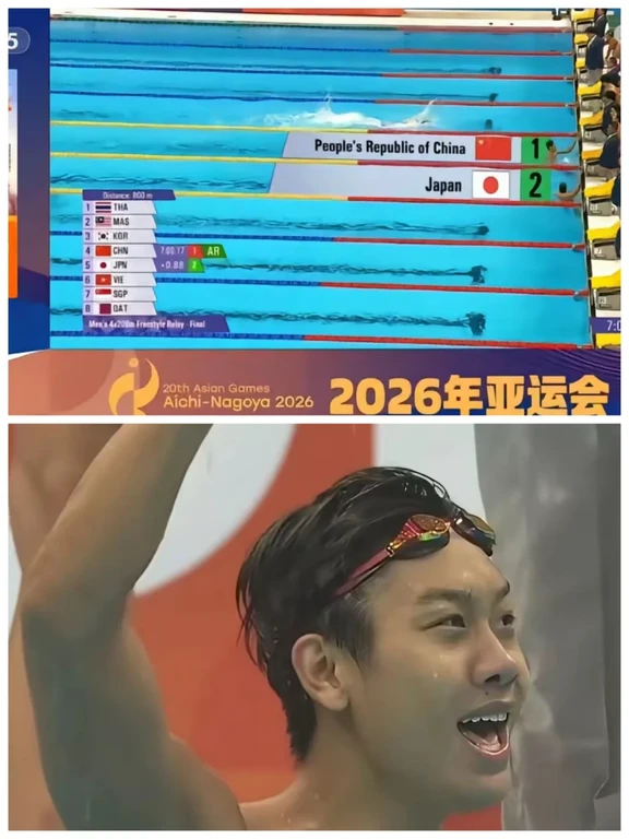 这绝对是本届亚运会到现在最燃的一枚金牌！男子4×200米自由泳接力，中国队直接游出7分00秒17打破