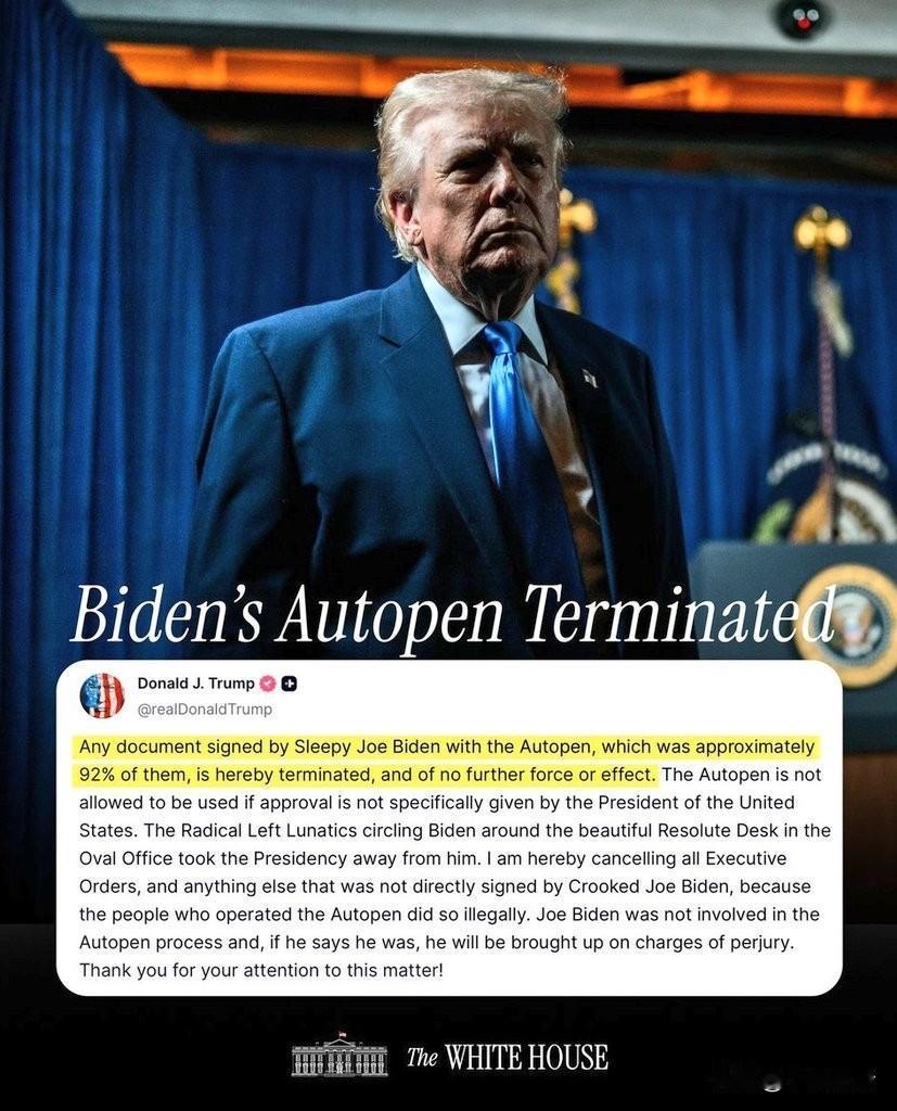 【川普宣布懂王签署的赦免令无效】谁能想到，堂堂美国总统签发的一摞文件，最后竟