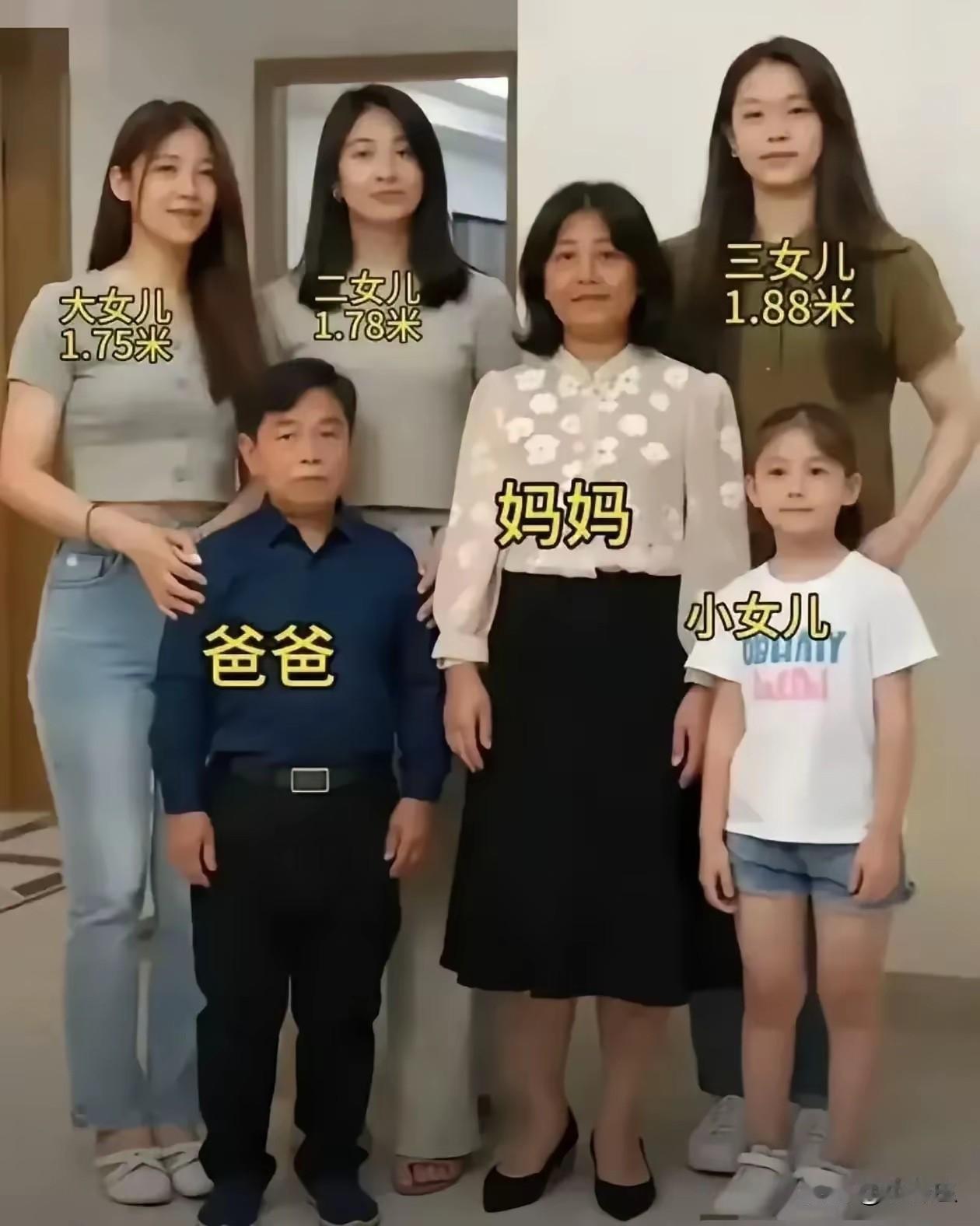 这种情况，只有小女儿，才是真正遗传到自己。其她三位女儿，都不像父亲。更像母亲