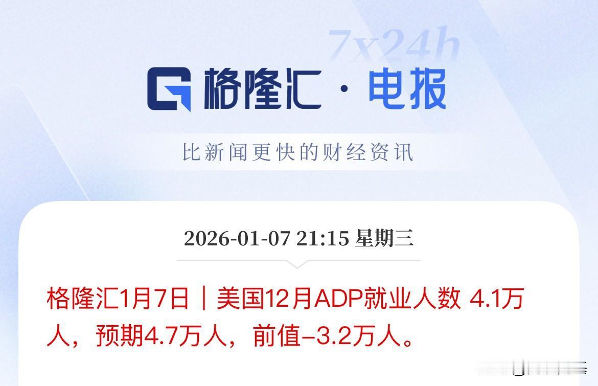 出乎意料之外强，美国12月“小非农”低于预期，但较前值大幅回升刚刚发布美国1