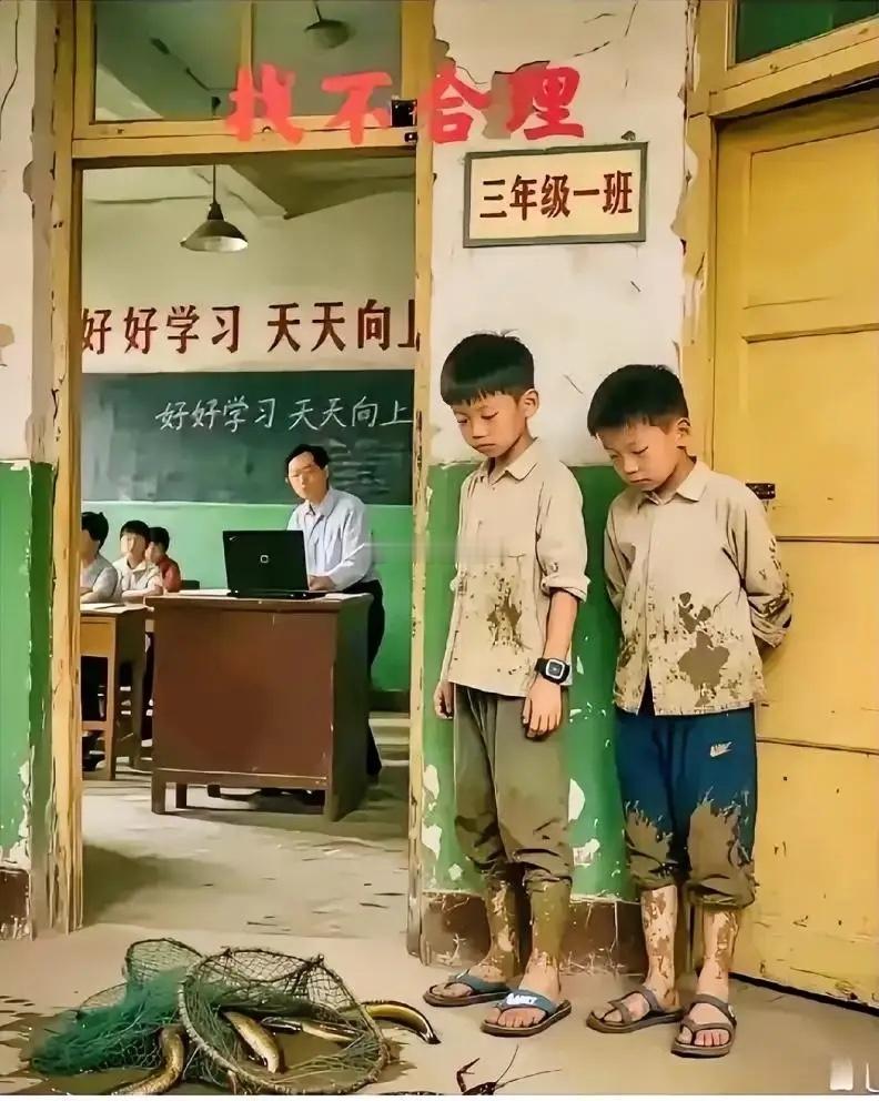 七十年代，孩子去河里捞鱼，上课迟到，被老师罚站。找出不合常理的地方。
