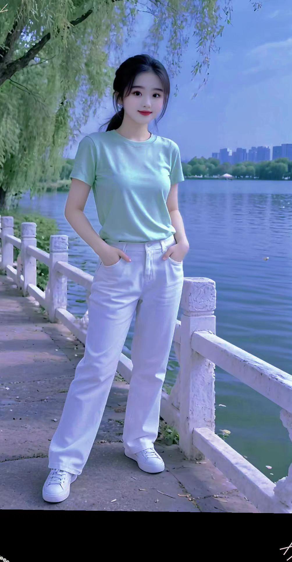 湖边美景小姐姐漂亮女孩