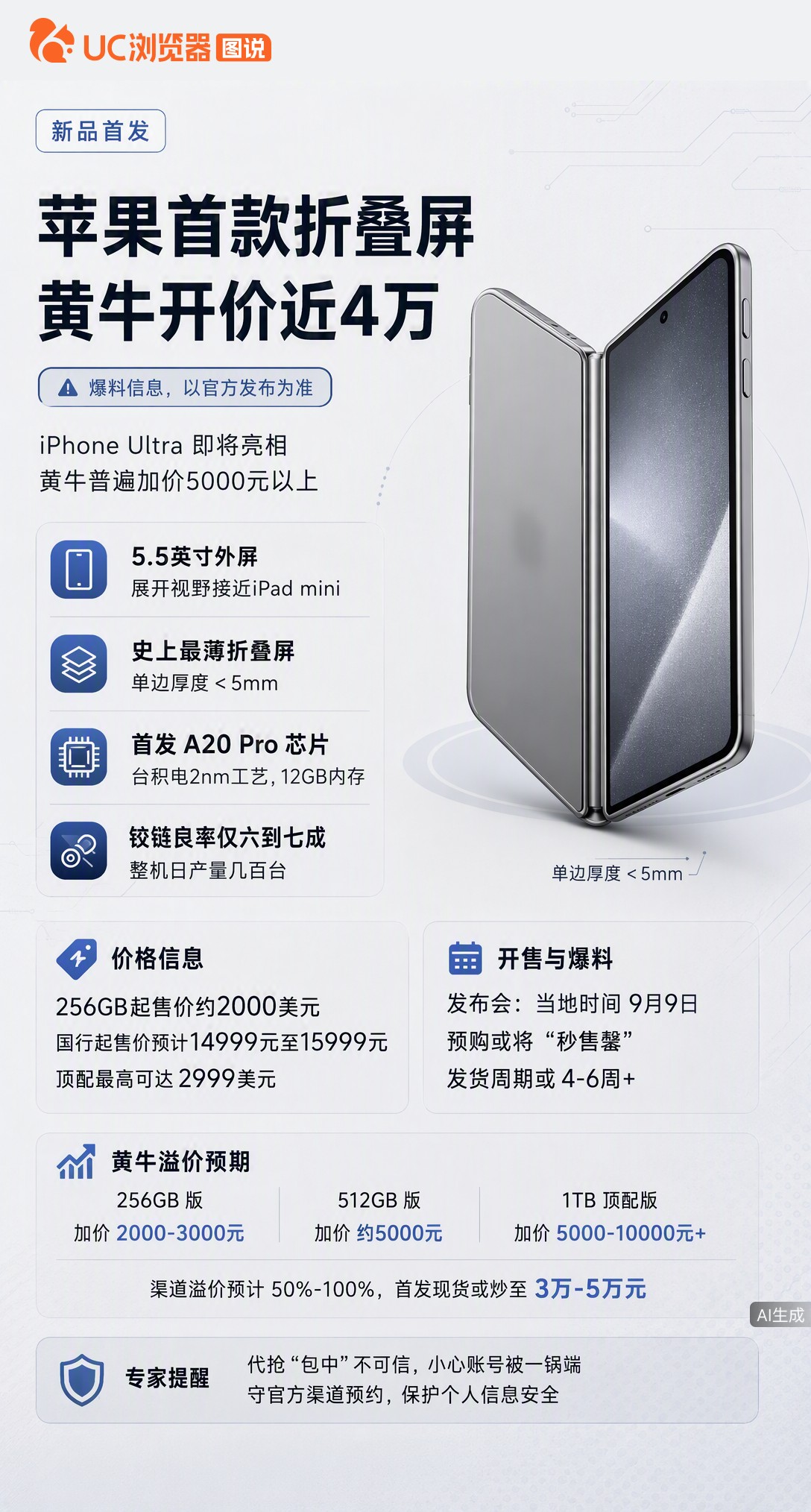 苹果首款折叠屏还没发，黄牛已喊出近4万！但铰链良率才六七成，一天只产几百台。这“电子茅台”真能抢到？