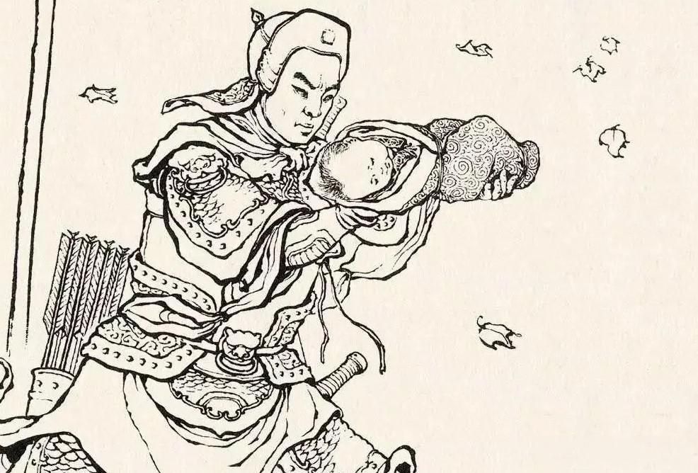 “砰！”当刘备将襁褓中的阿斗摔向地面时，赵云惊得魂飞魄散，心想难道是抱错了孩子？