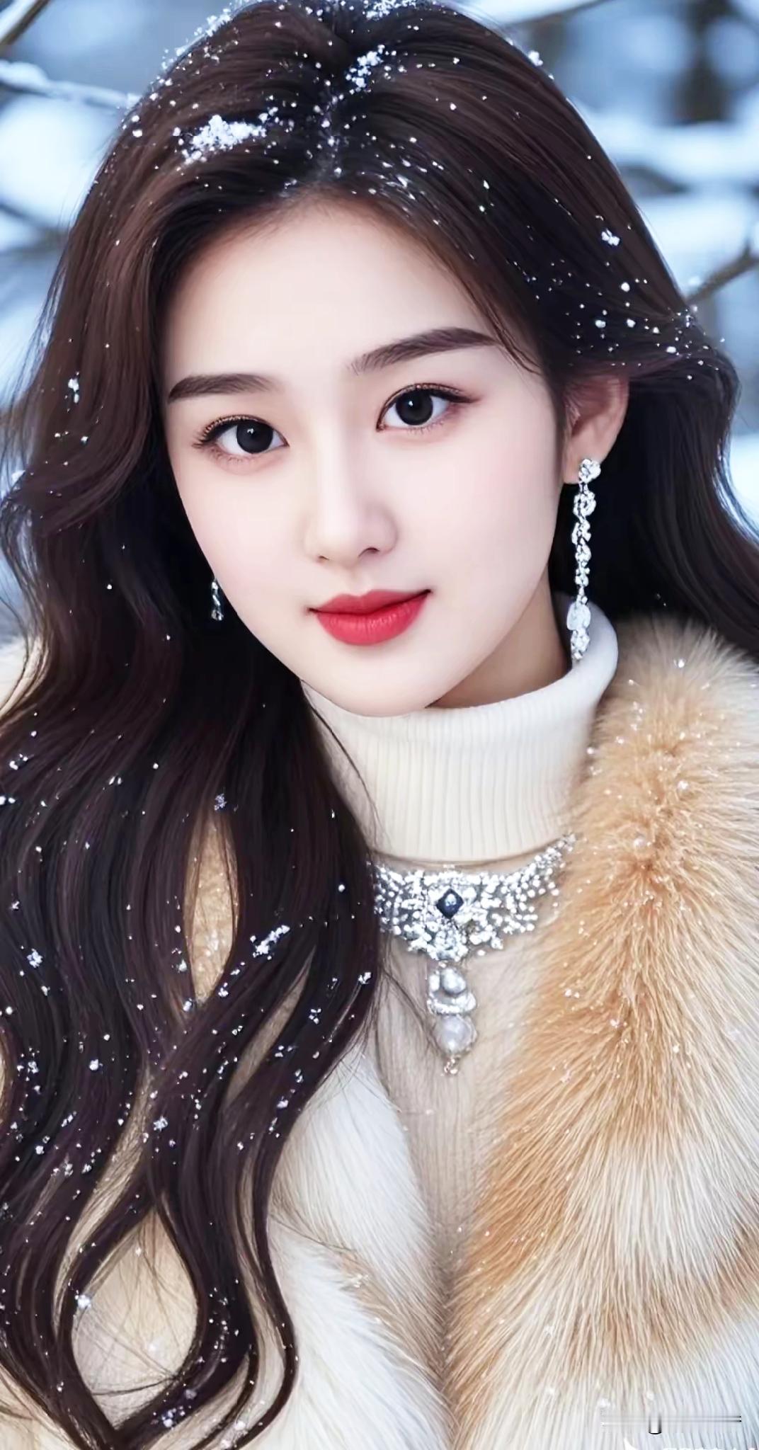 冬日仙气少女，雪中漫步，美如画卷