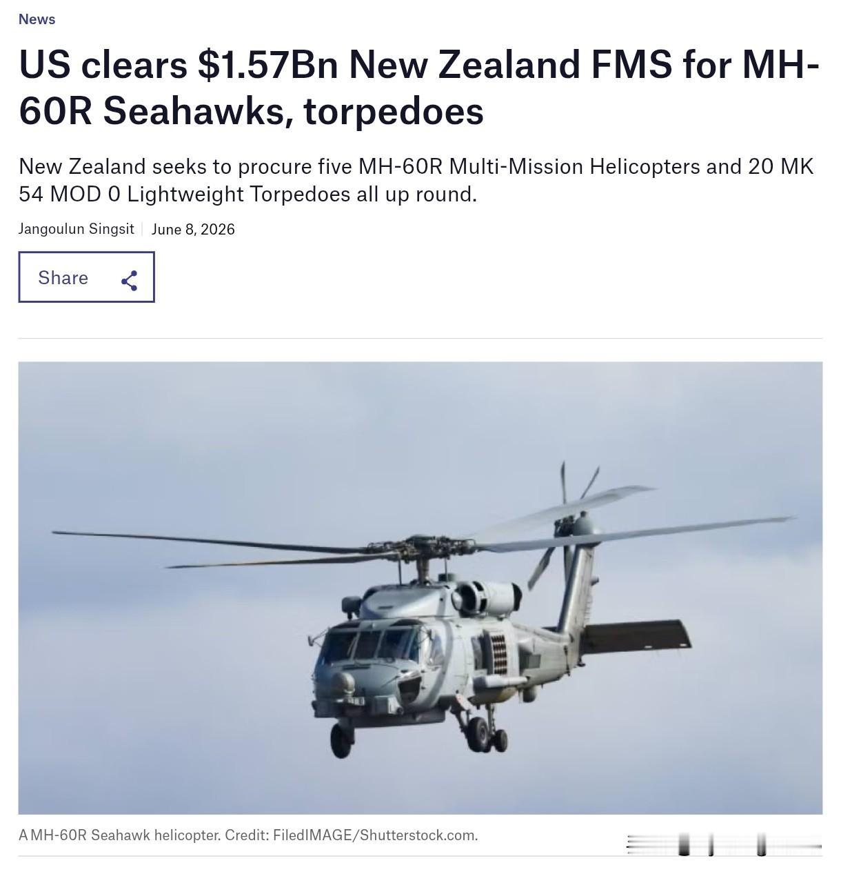 🇺🇸2026年6月美国“对外军售”（FMS）项目下的武器销售情况本帖列
