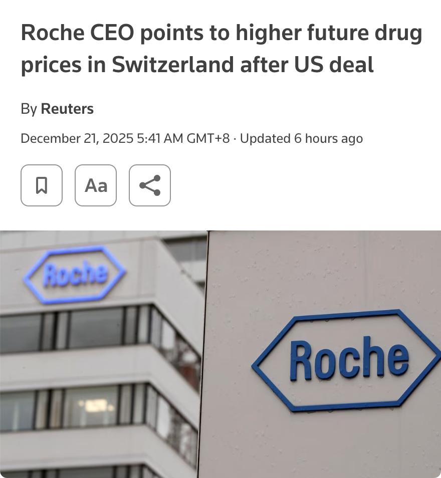 外媒：瑞士制药巨头罗氏（Roche）首席执行官托马斯·施奈克（ThomasSc