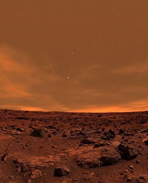 从火星上看到的地球、木星和金星。