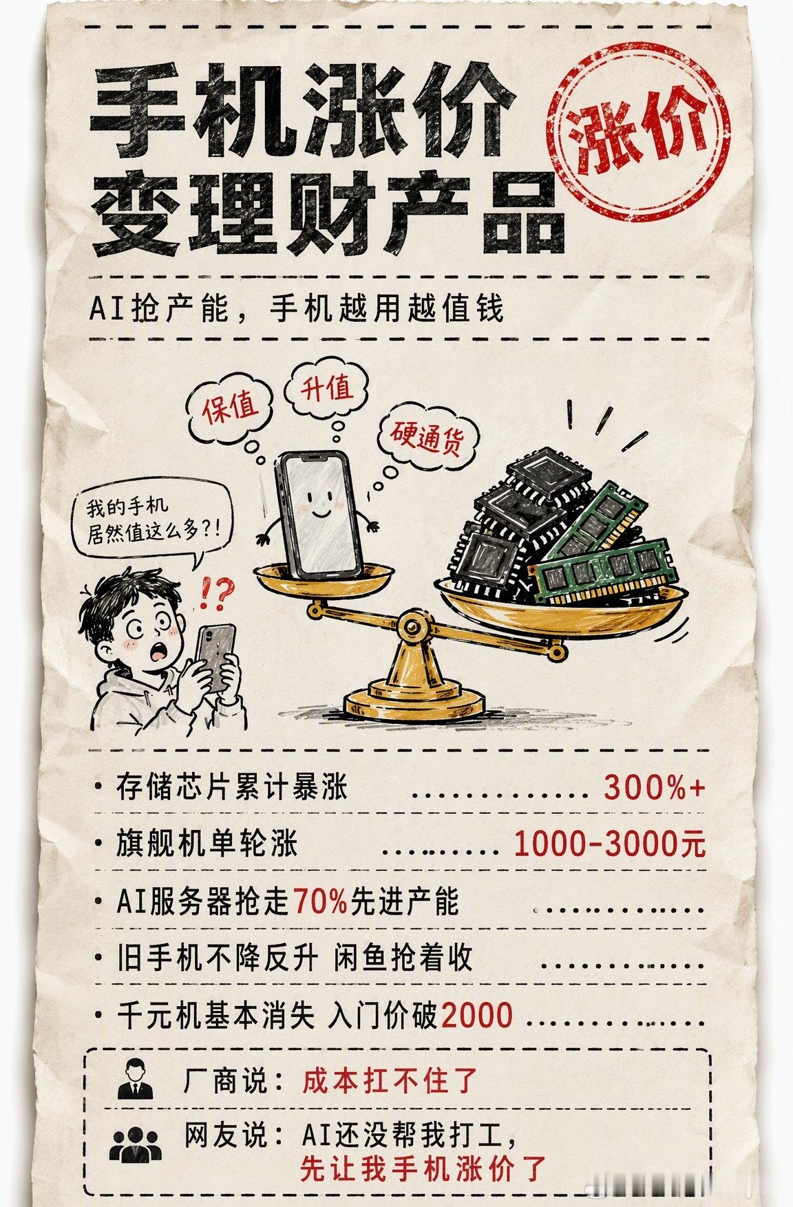 手机涨价刷到手机集体涨价的消息，第一反应是看了眼自己用了快三年的旧手机——突然觉