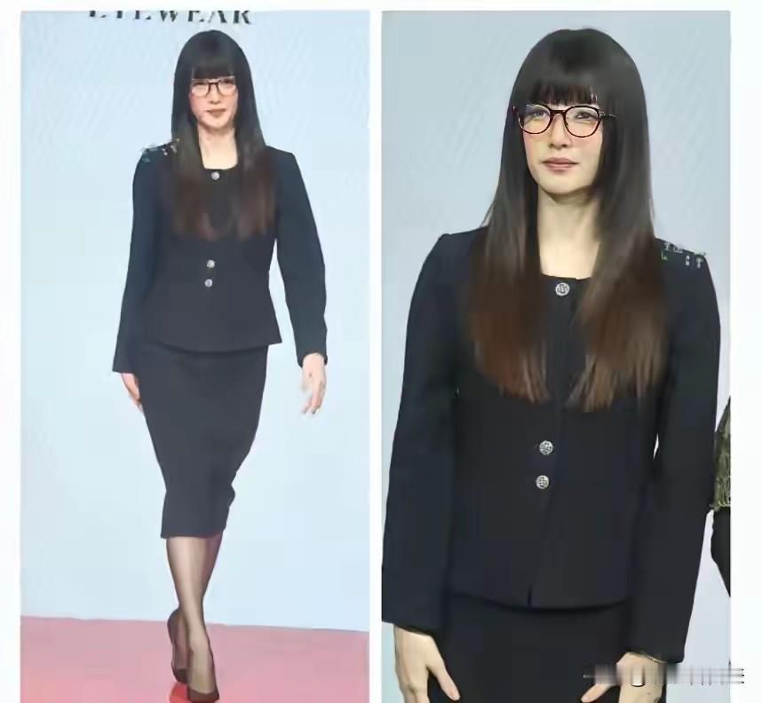 江疏影新造型吓到我了。这齐刘海黑框镜，咋变成教导主任了。她昨天在厦门参加活动