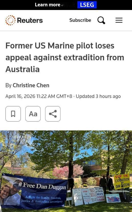 路透社:4月16日电，前美飞行员因帮助中国训练飞行员后遭到澳大利亚逮捕。澳大利亚