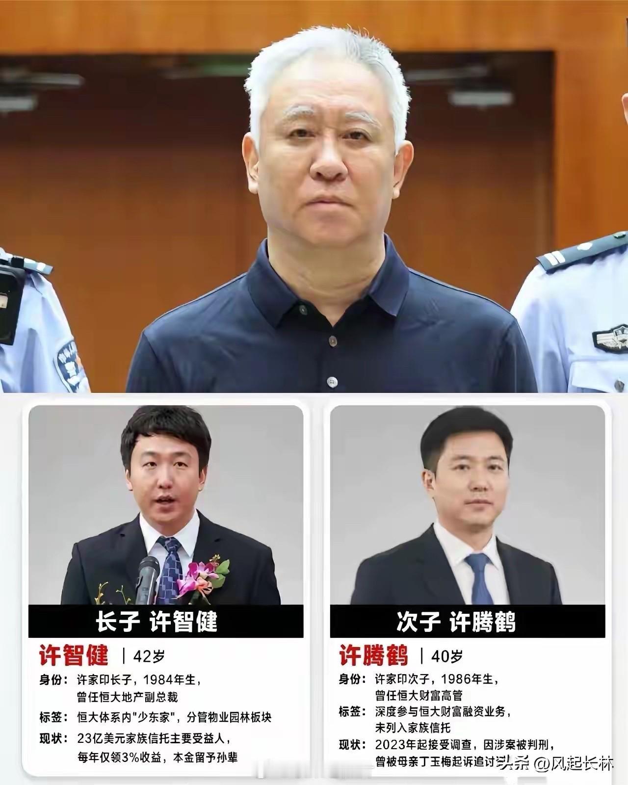 许家印儿子结局，也是判了有期徒刑。2023年，许家印被控制，他的两个“神秘儿