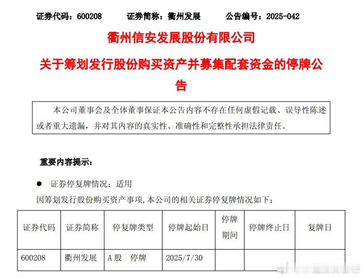 价值投资日志衢州发展（600208）突然宣布正在筹划涉及公司的重大事项