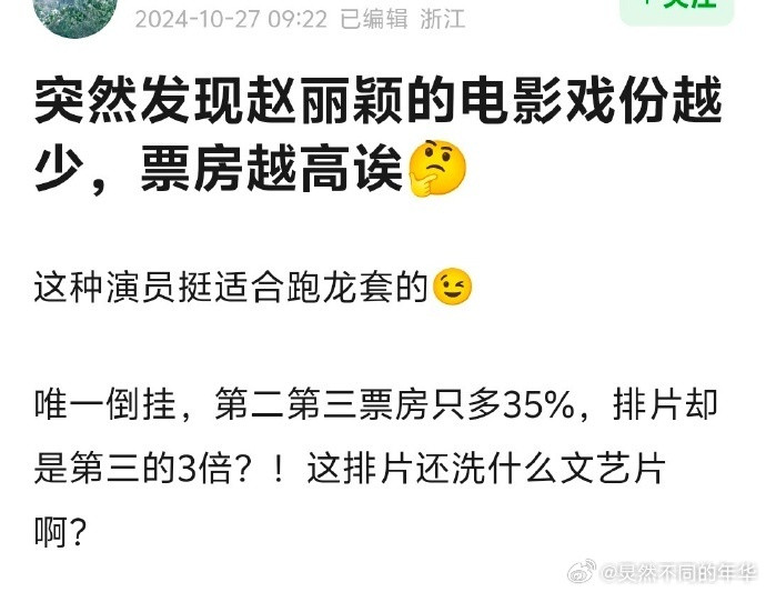 赵丽颖的电影票房和豆瓣分数是否与她的戏份成正比？她主演的电影表现如何？