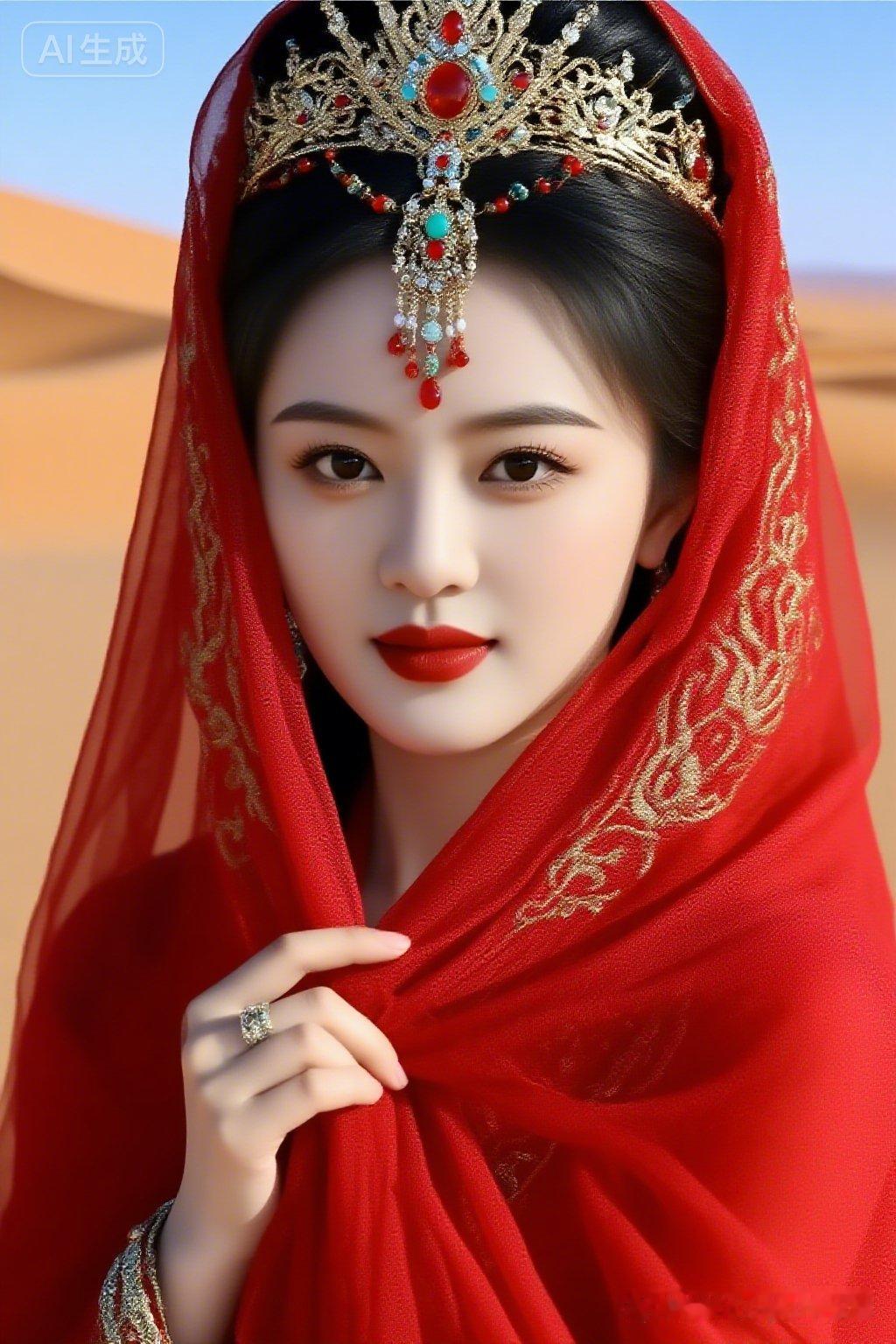 沙漠中的红衣美人，惊艳了时光！