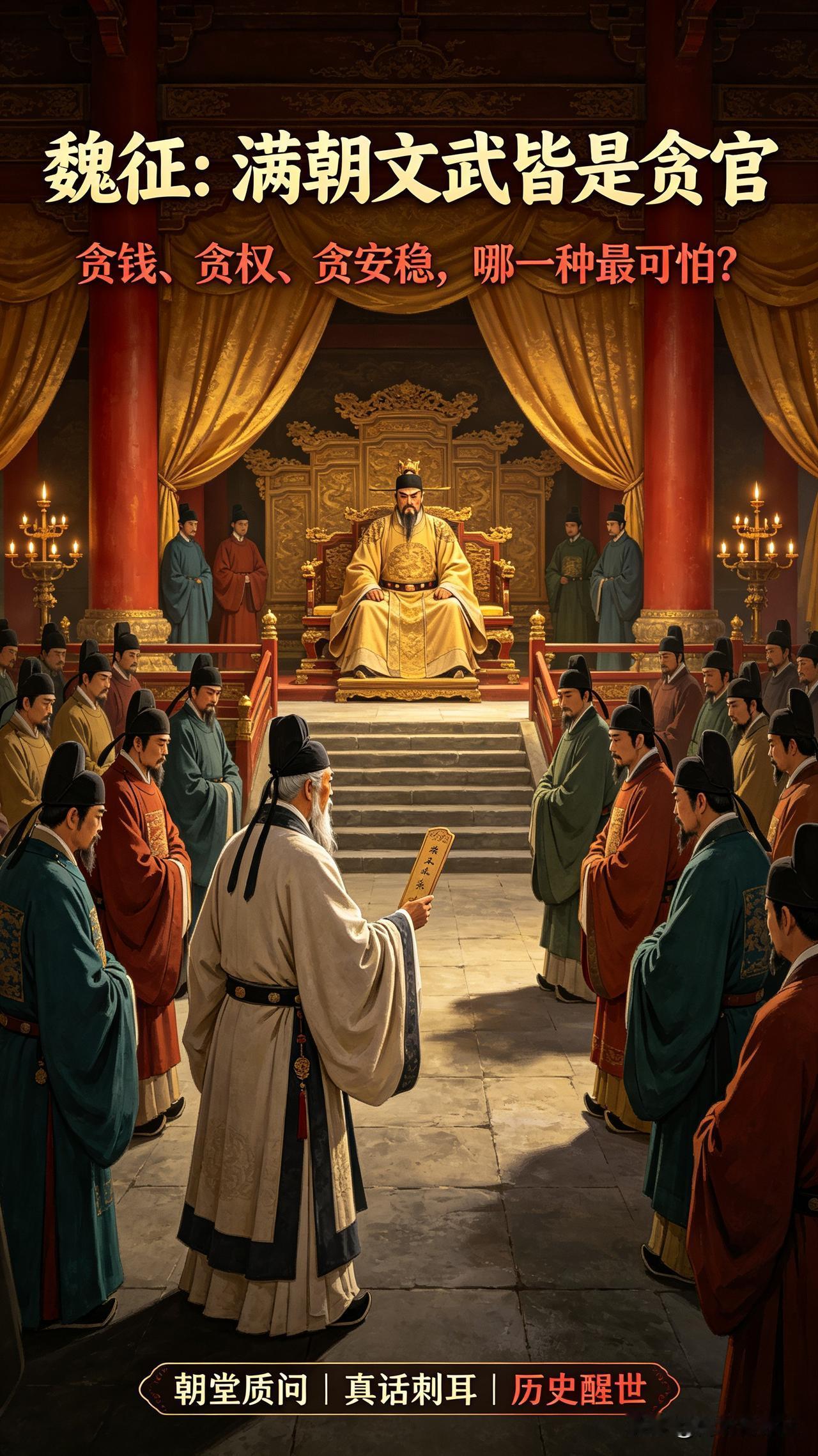 魏征当众狂言：满朝文武皆贪官！李世民听完沉默了自古朝堂最敢说真话的人，一定