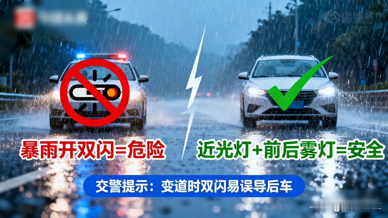 暴雨天开车，双闪和雾灯到底该开哪个？交警：很多人都搞错了！记住一句话：双闪是