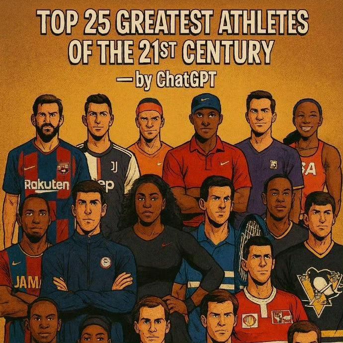 最近有份体育榜单挺火，是ChatGPT评的，选出了21世纪最伟大的25位运动员。