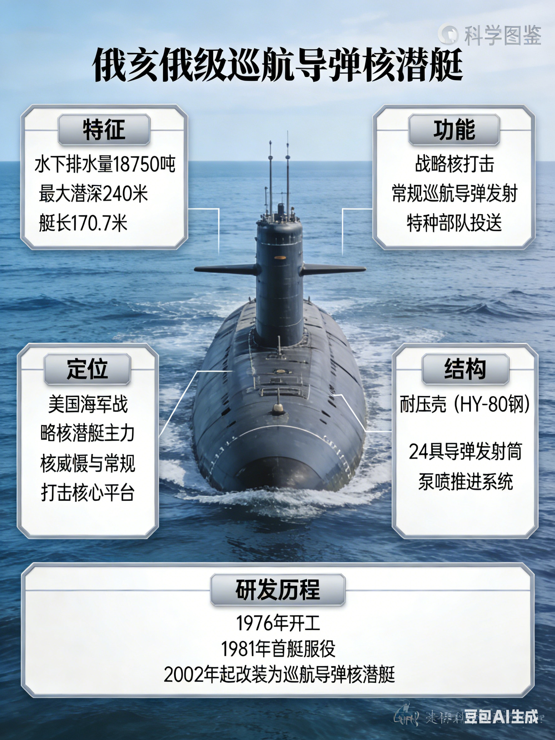 全球武器装备盘点美国“俄亥俄”级弹道导弹核潜艇“俄亥俄”（Ohio）级潜艇是美