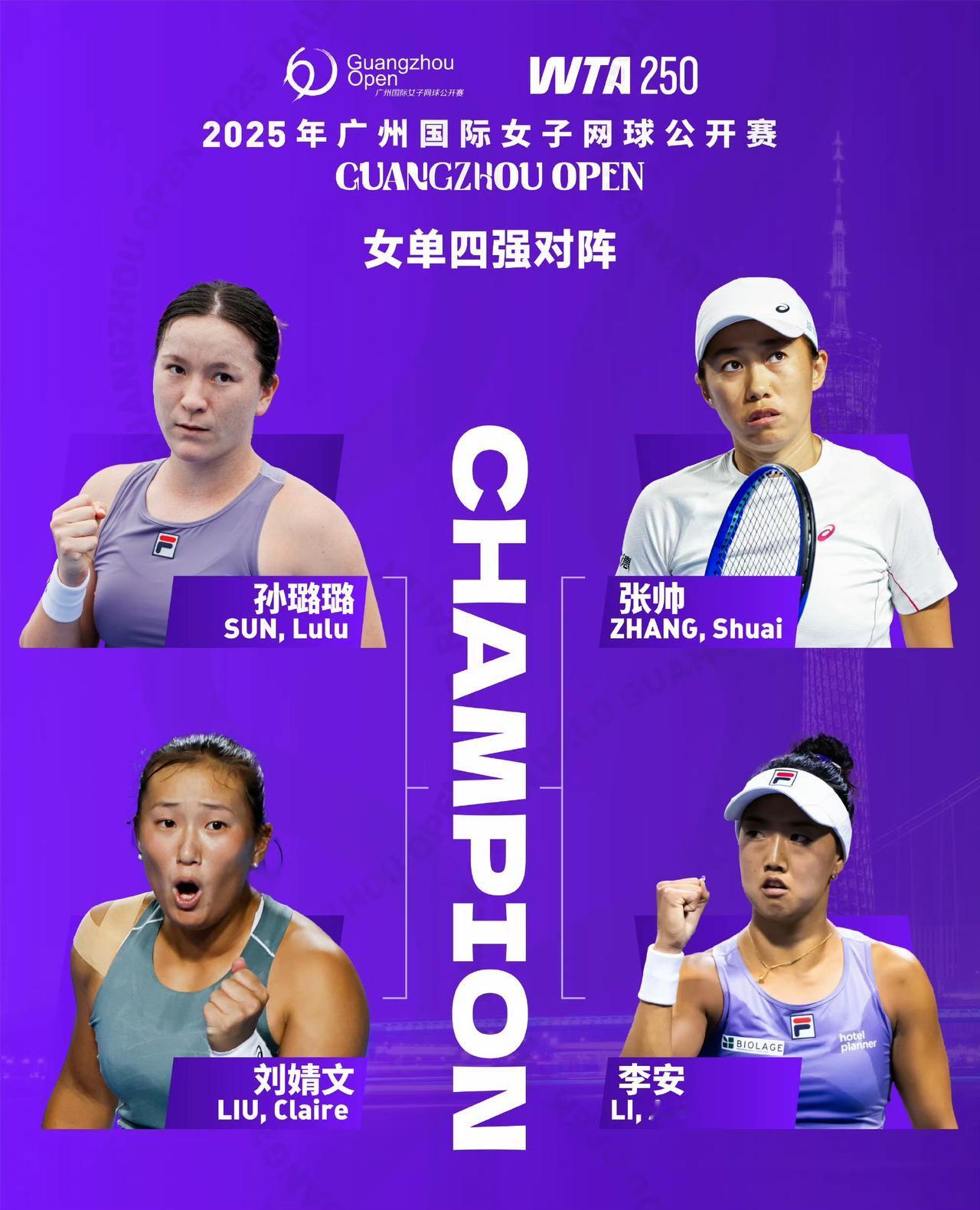 广网2025华裔闪耀日，四强有3个华裔和1个华人。孙璐璐3-6/6-3/6-4