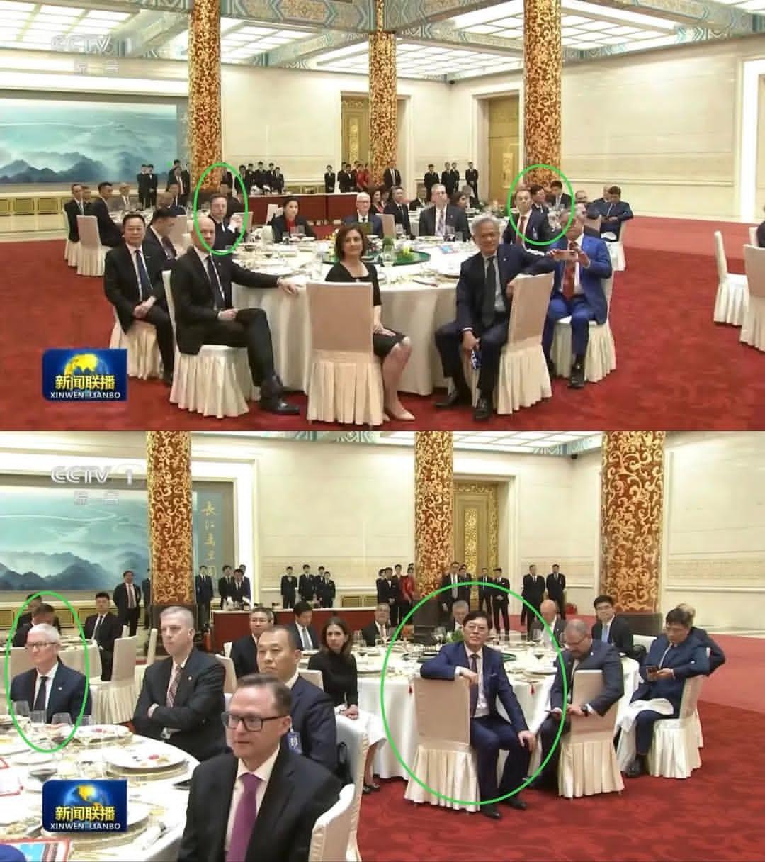 哈哈哈！笑鼠啦！原来联想CEO杨元庆也在国宴上呀！不知道他见到马斯克后，是什么感