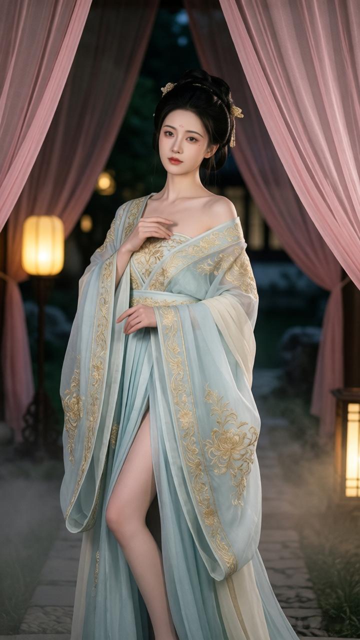 古风美人，轻纱飘逸，优雅动人