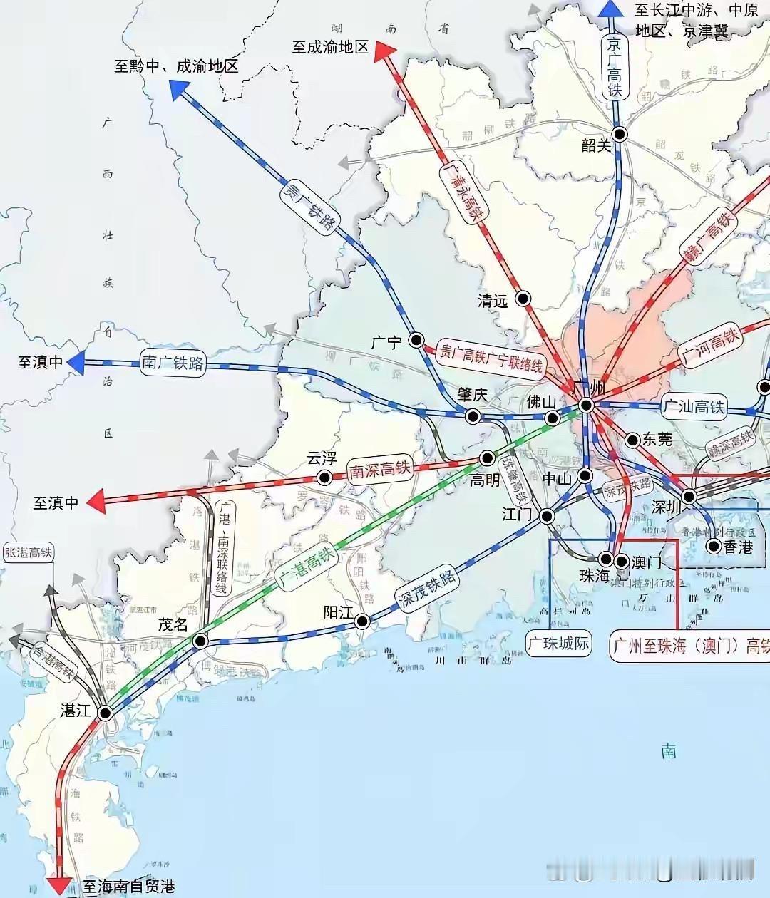 条条高铁通广州，未来广州也是米字型高铁。就等赣广高铁和广河高铁了。
