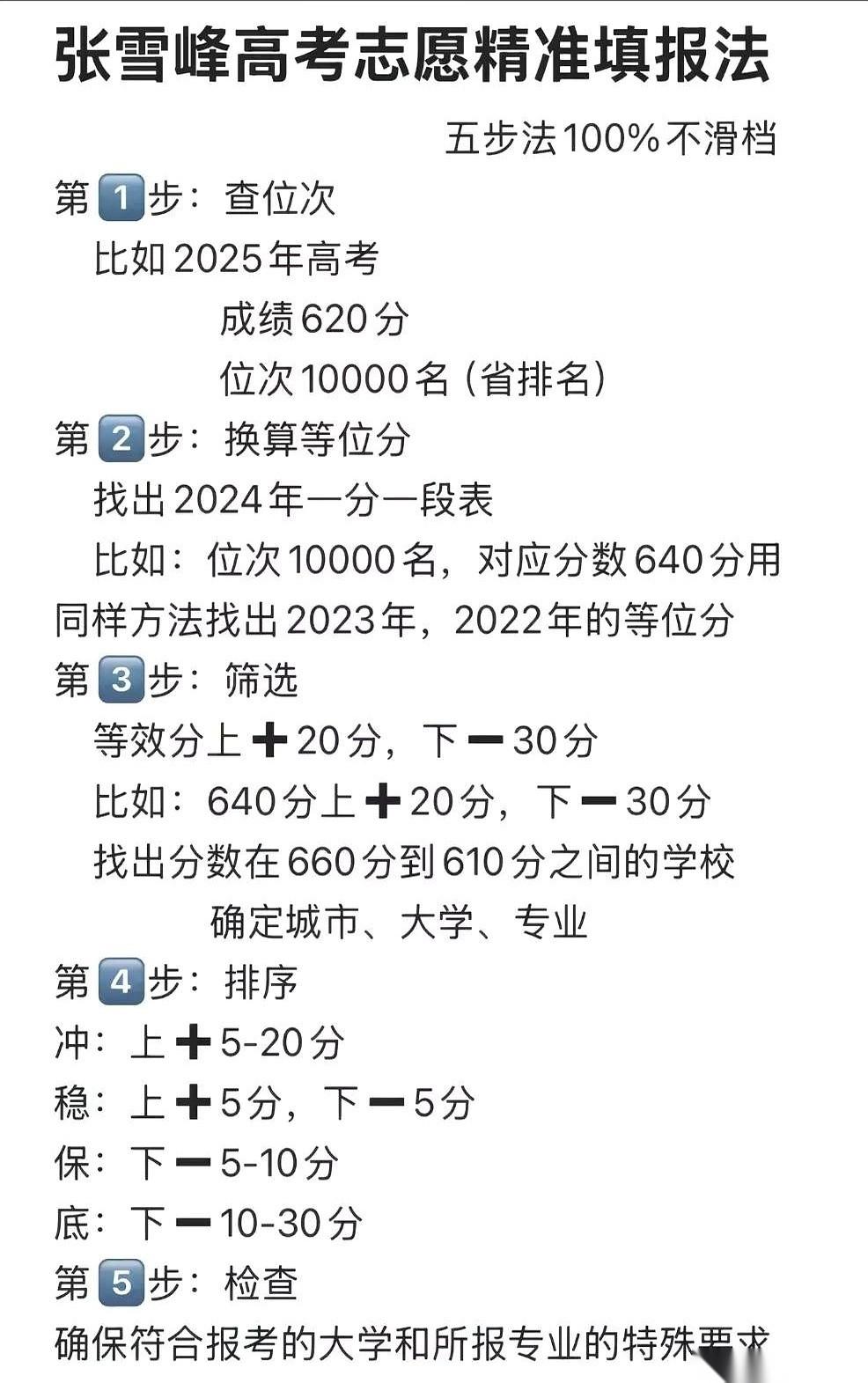 都说张雪峰那套填志愿的方法，其实就五步。高考出分那几天，家长和考生最容易犯的