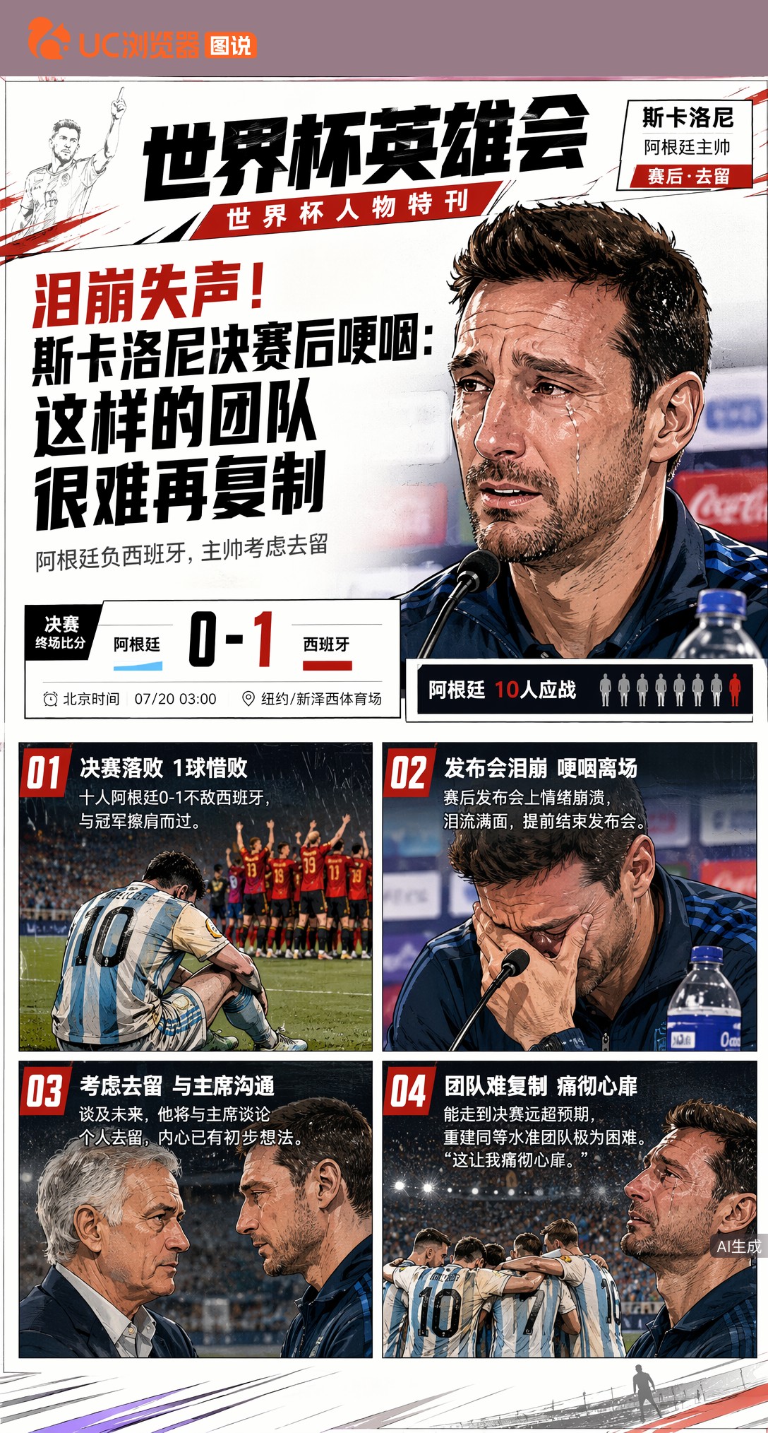 泪崩失声！斯卡洛尼决赛后哽咽：这样的团队很难再复制