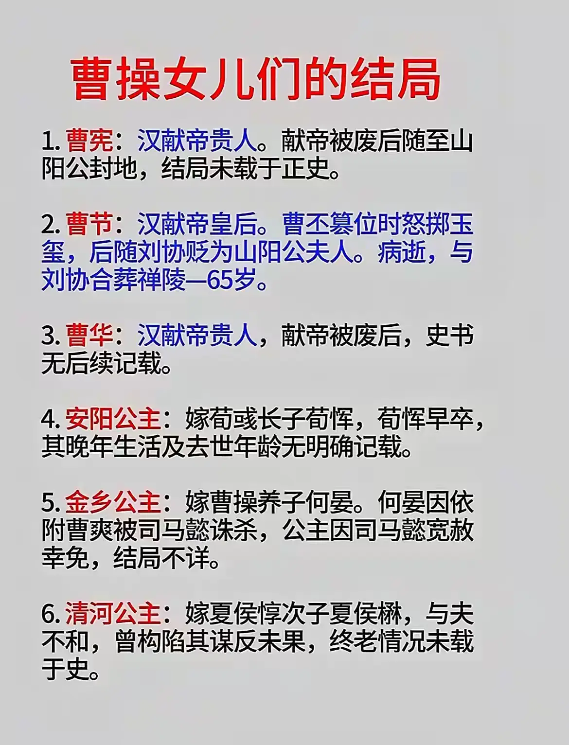 曹操六位女儿的结局！！！