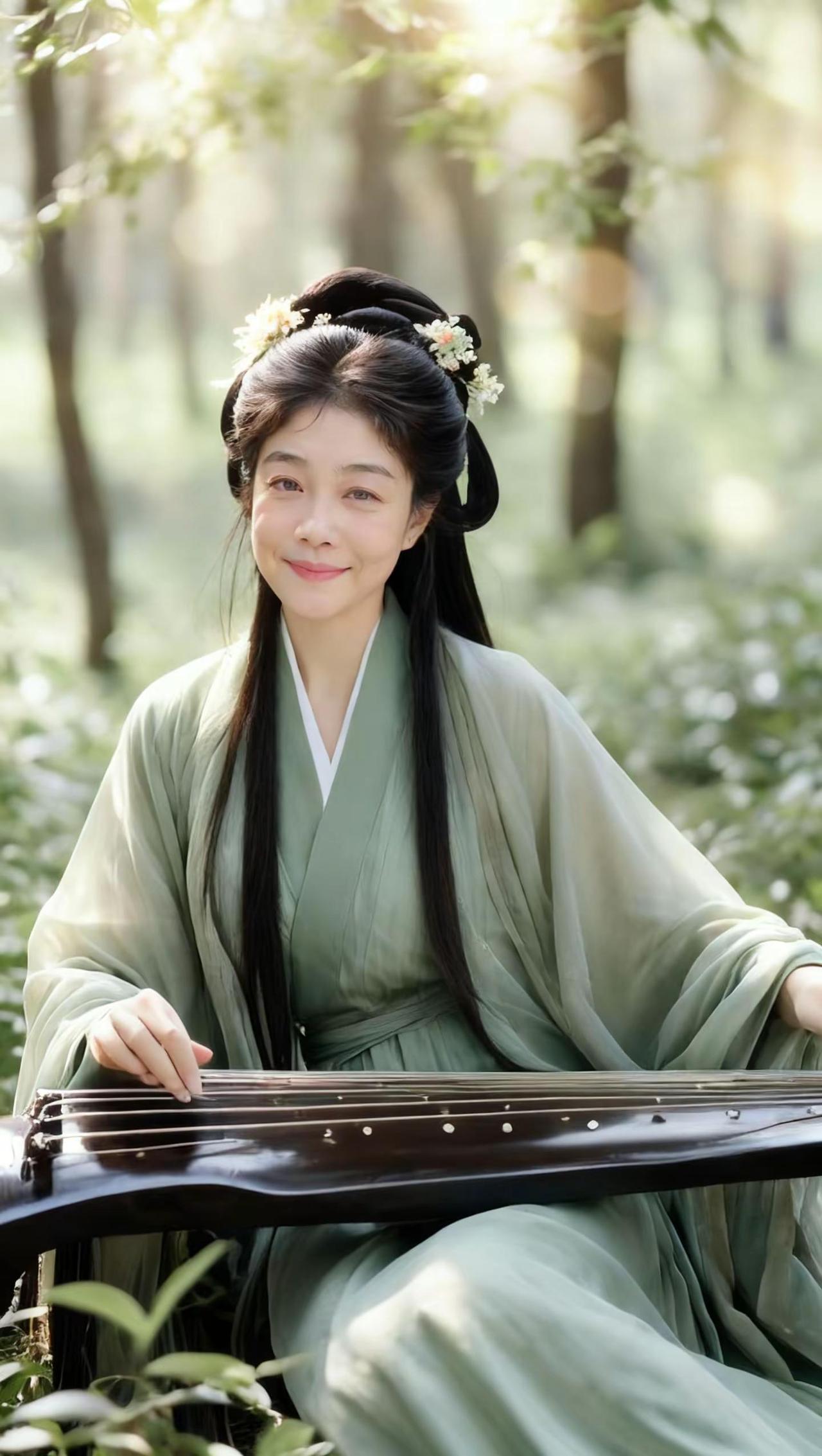 审美尽头是国风。林间抚琴照