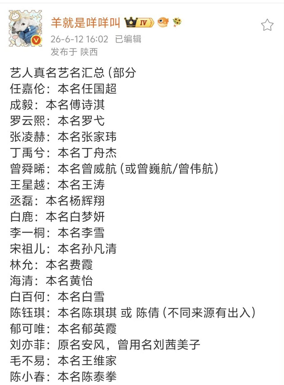 艺人真名艺名汇总丁禹兮居然有这么多人的名字是艺名，那这么看来我们小丁丁禹兮
