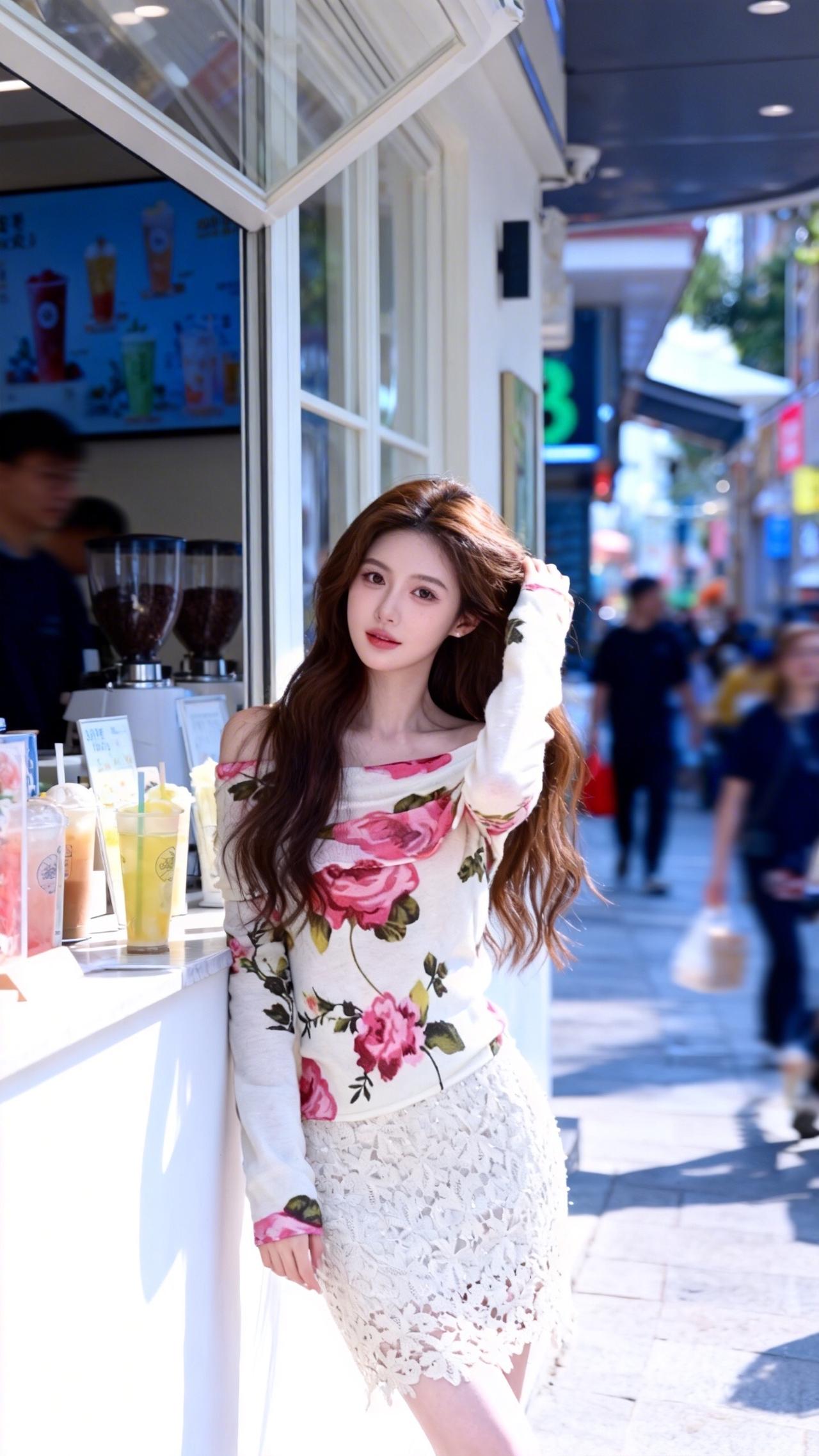 街头甜心风温柔穿搭碎花裙街边今日份清纯风穿搭