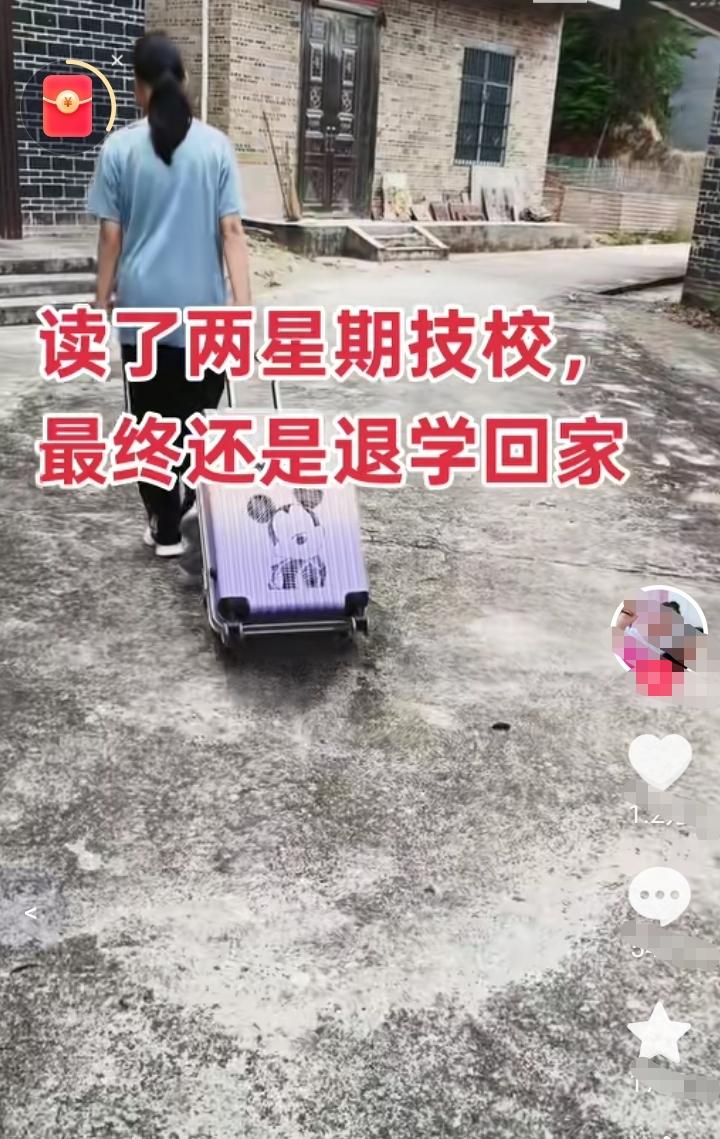 侄女去读了两个星期的技校，最终还是退学回家！爸爸妈妈苦口婆心的劝说她要读完两年再