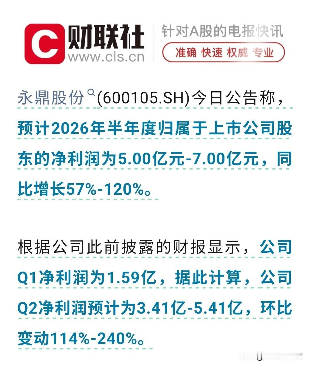 🔥光纤牛股炸场！永鼎股份预告上半年净利暴增57%-120%，Q2环比最高翻2.