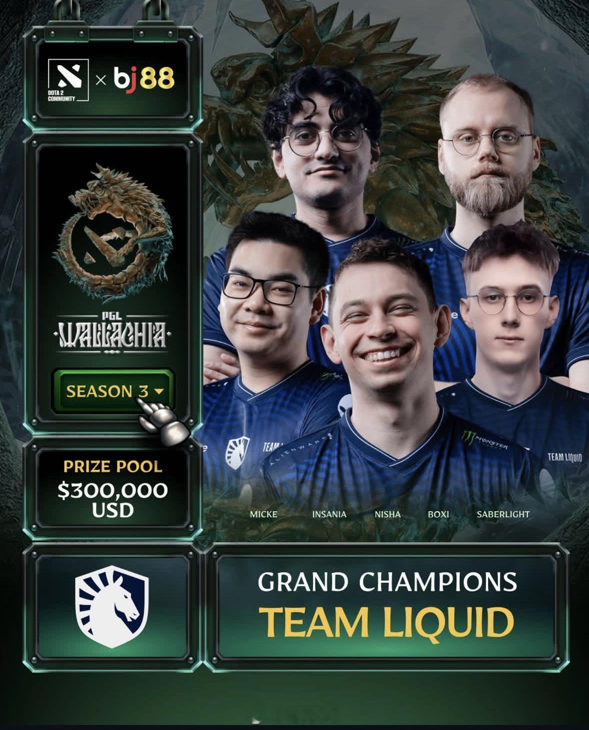 TeamLiquid3:1战胜Tundra拿下PGL瓦拉几亚S3冠军pg