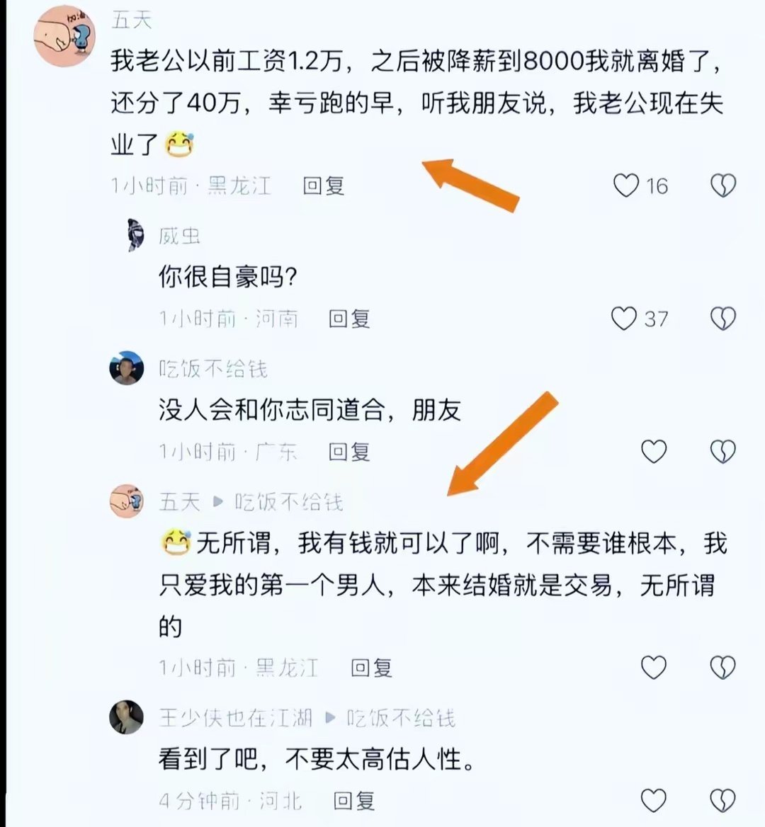工资降了，离婚又分钱，真无奈​