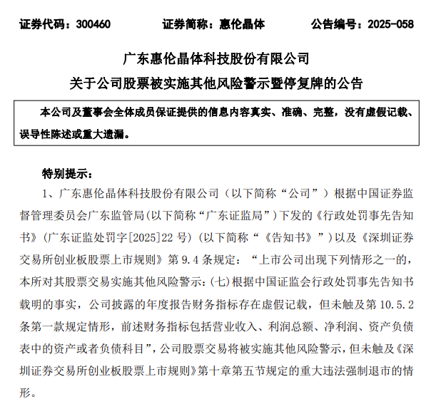 年报虚假记载, 300460“戴帽”