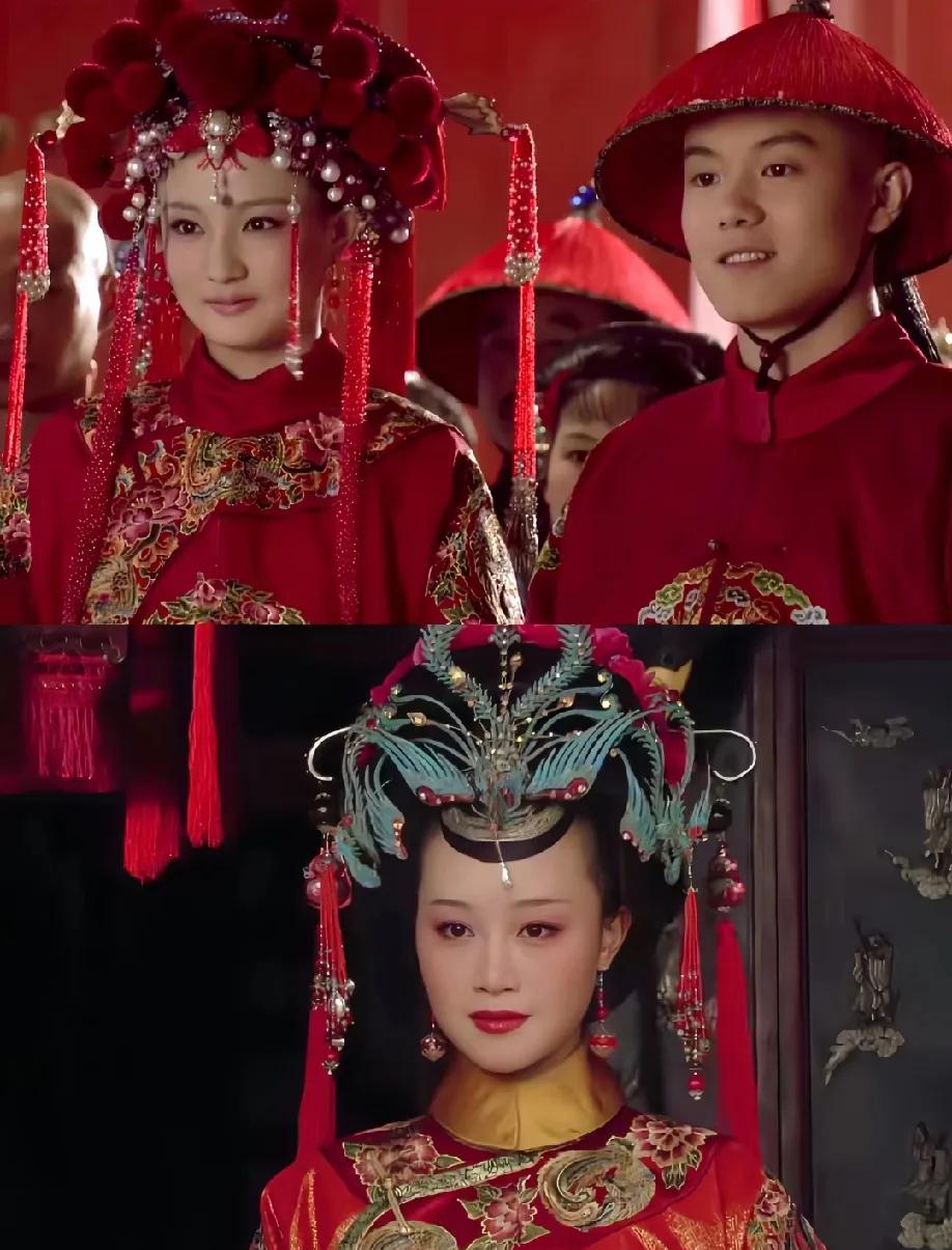 网友提问《甄嬛传》里玉娆大婚妆造也太素了吧！对比浣碧那套华丽头面，她头上全是小球