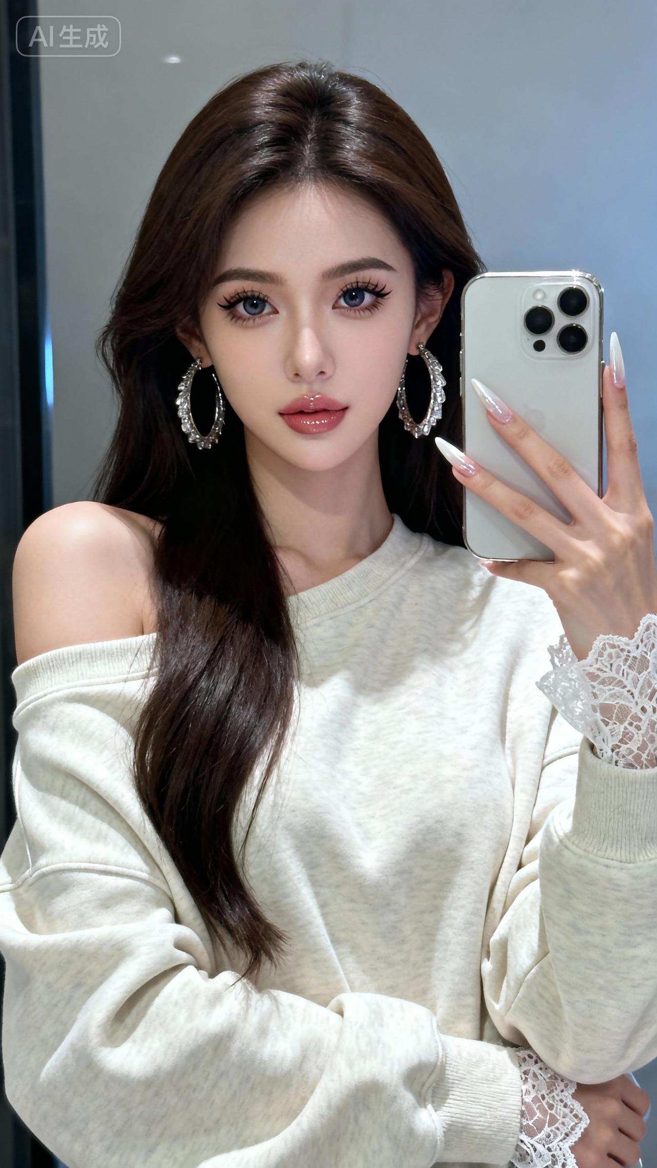 甜美自拍，温柔白毛衣，大眼妆，精致耳环，手机自拍分享你随手拍的风景如何拍出户外