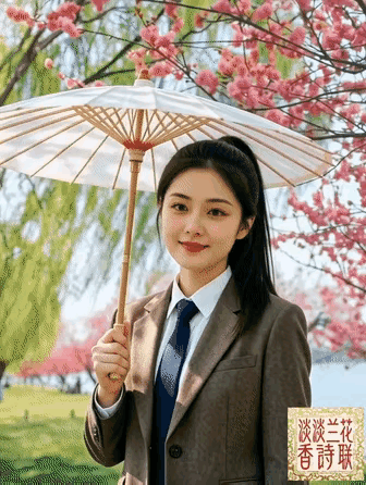 优雅职场风，樱花伞下少女，清新自然美！
