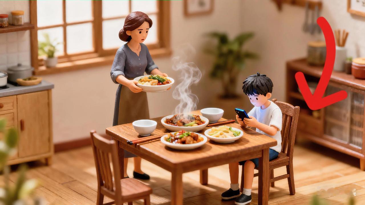 娃放学回家吃饭像打仗中午火急火燎做好饭，端上桌喊娃吃，他却抱着手机不放。好