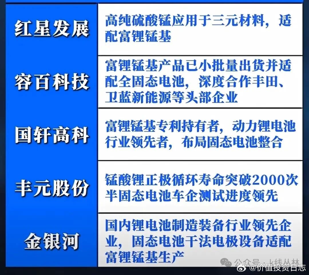 价值投资日志固态电池，富锂锰基正极材料核心公司简析在新能源浪潮下，固